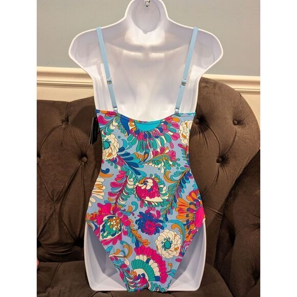 KATE SPADE Cinch Tie Front Soft Underwire Cups Swimsuit SPRING WATER/BLUE S $144 - Picture 9 of 16